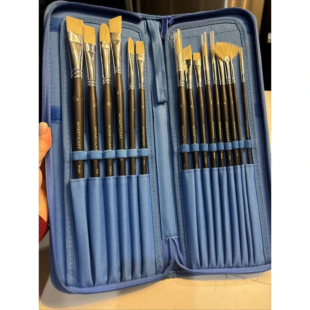 MYARTSCAPE Paint Brushes - 15 Pc Art Brush Set for Watercolor, Acrylic, Oil